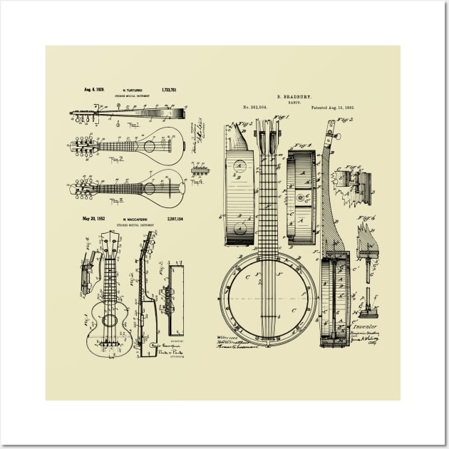 Banjo, Mandolin, Ukulele Patent Blueprints Wall Art by MadebyDesign